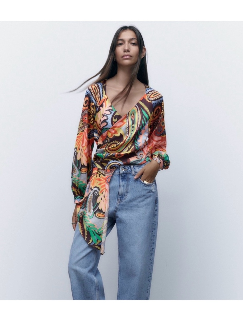 Zara Multi-Color Paisley Wrap Blouse
